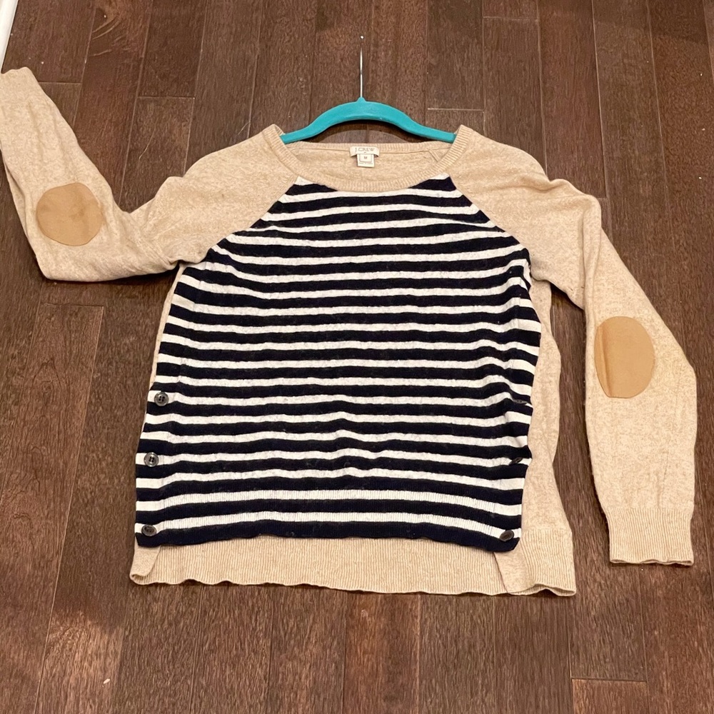 JCrew Striped Elbow Patched Sweater